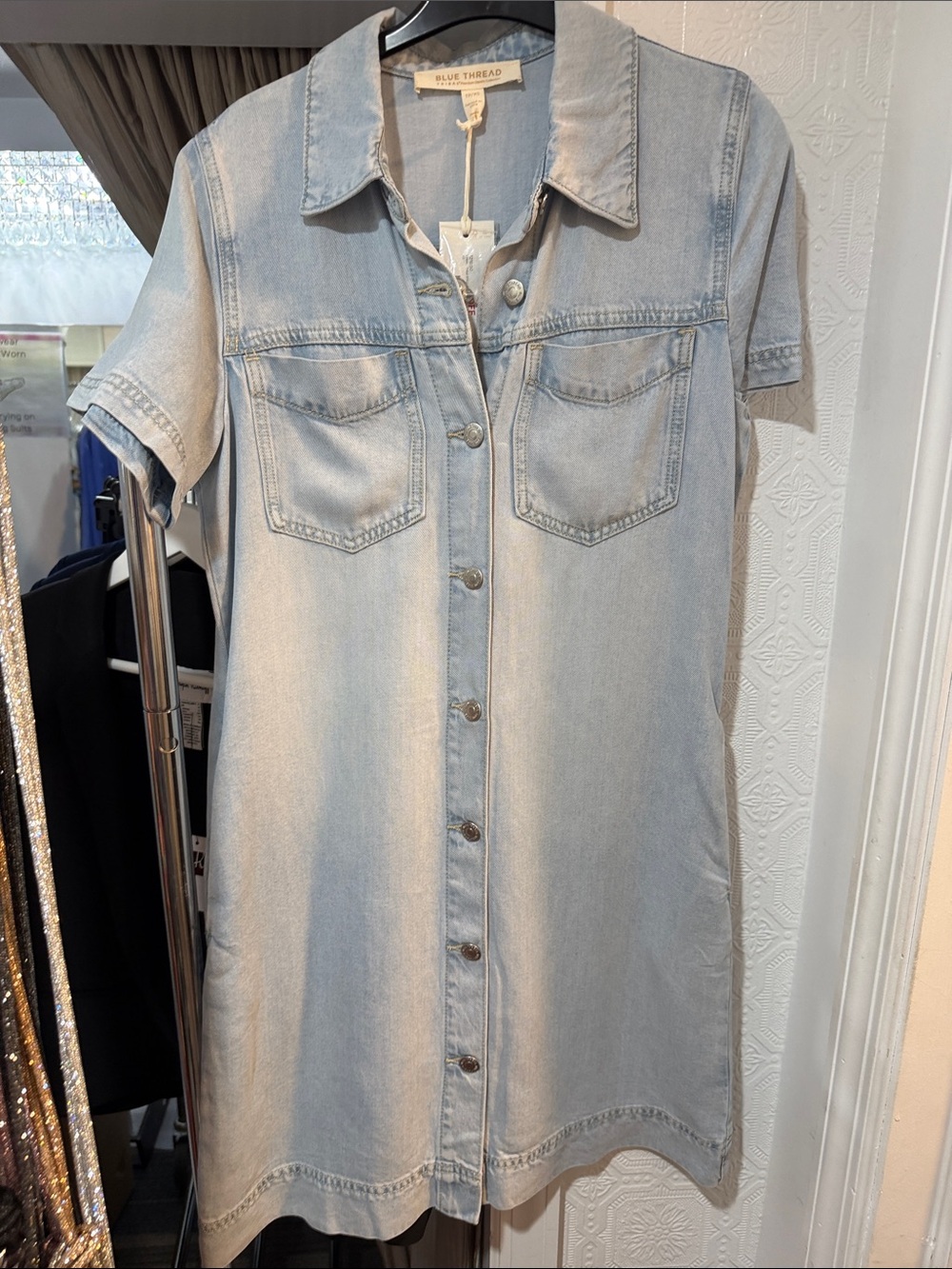 Blue thread Light Wash Denim Shirt Dress - Light Blue